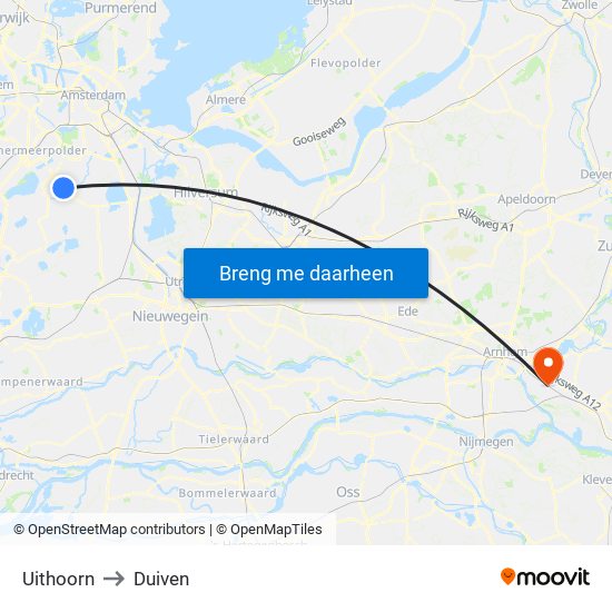 Uithoorn to Duiven map