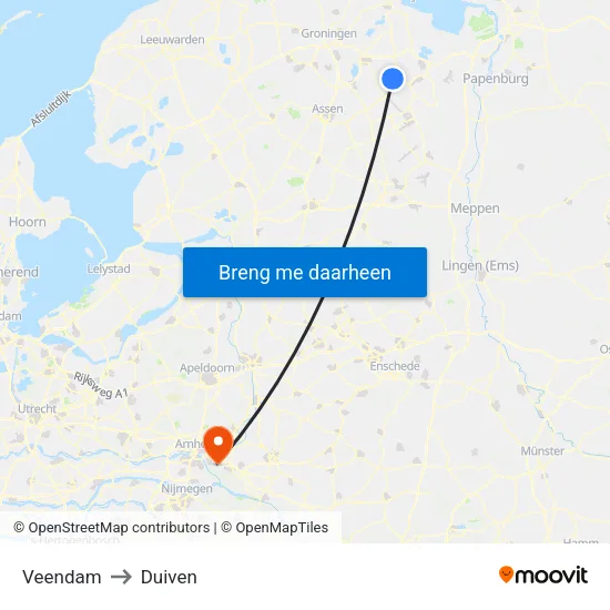 Veendam to Duiven map