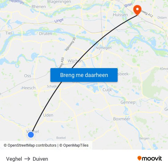 Veghel to Duiven map