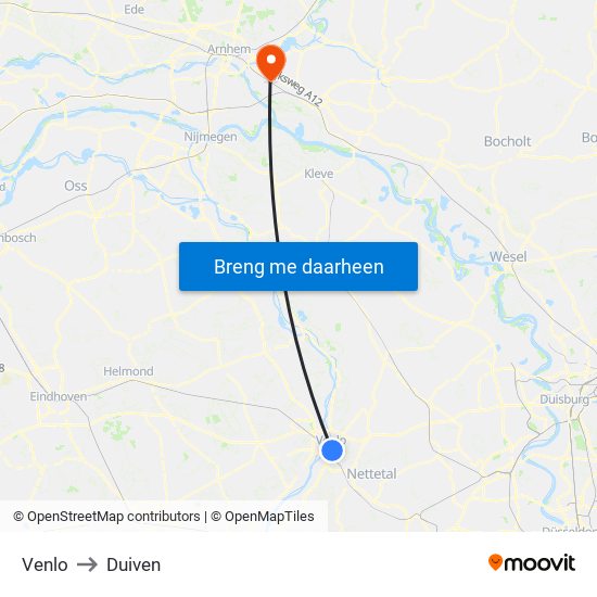 Venlo to Duiven map