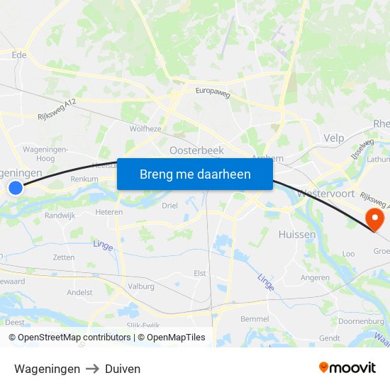 Wageningen to Duiven map