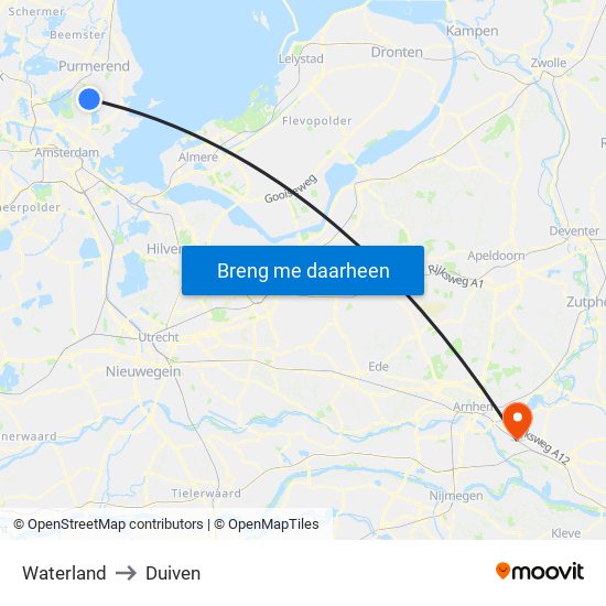 Waterland to Duiven map