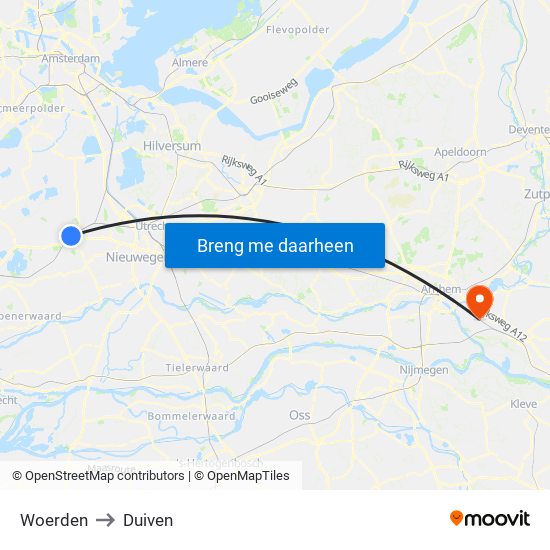 Woerden to Duiven map