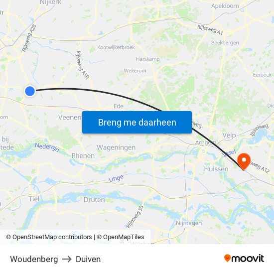Woudenberg to Duiven map