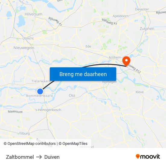 Zaltbommel to Duiven map