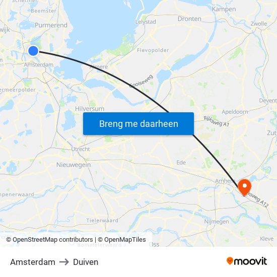 Amsterdam to Duiven map