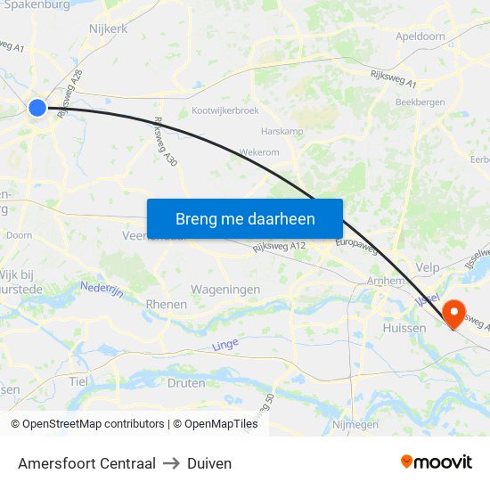 Amersfoort Centraal to Duiven map