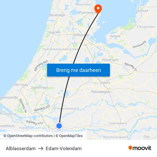 Alblasserdam to Edam-Volendam map