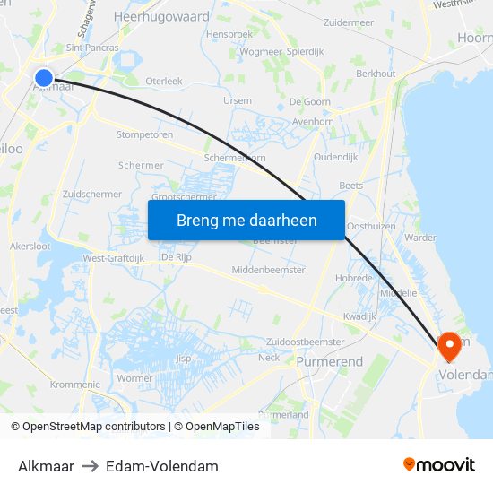 Alkmaar to Edam-Volendam map