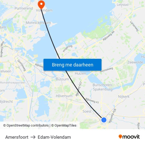 Amersfoort to Edam-Volendam map