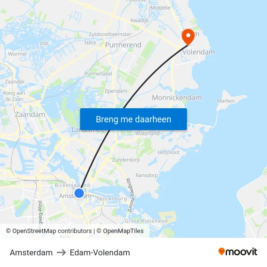 Amsterdam to Edam-Volendam map