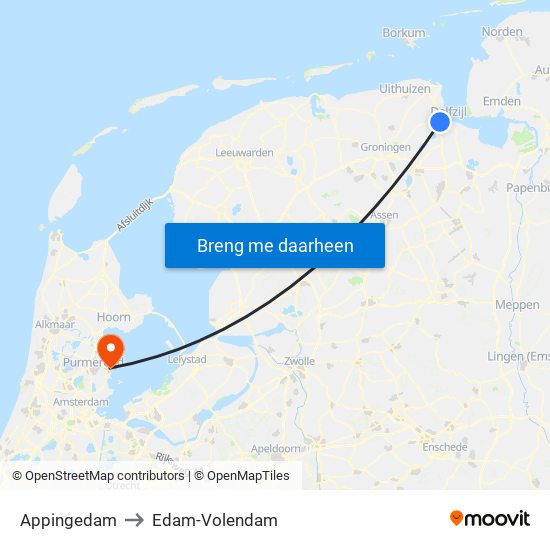 Appingedam to Edam-Volendam map