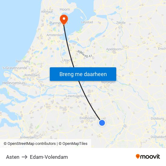 Asten to Edam-Volendam map