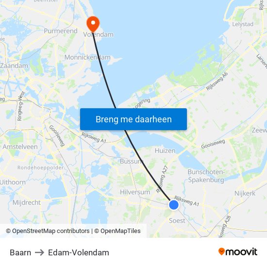 Baarn to Edam-Volendam map