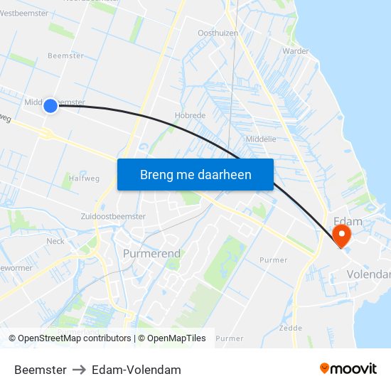 Beemster to Edam-Volendam map