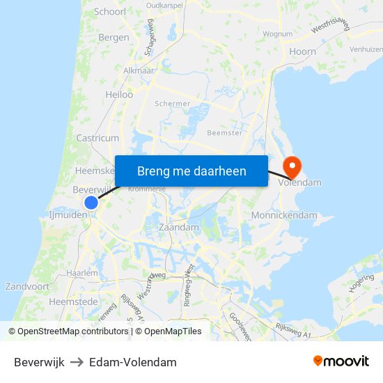 Beverwijk to Edam-Volendam map