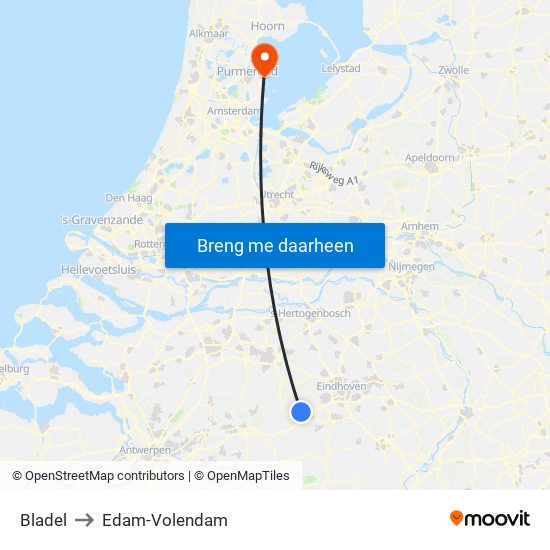 Bladel to Edam-Volendam map