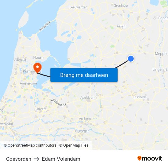 Coevorden to Edam-Volendam map