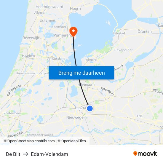 De Bilt to Edam-Volendam map