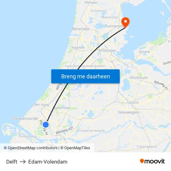 Delft to Edam-Volendam map
