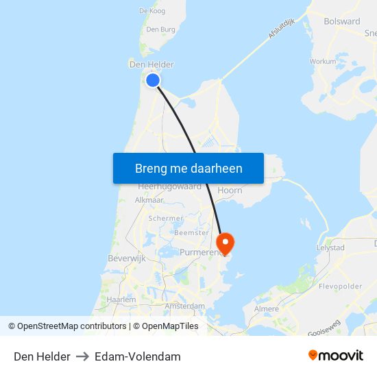 Den Helder to Edam-Volendam map