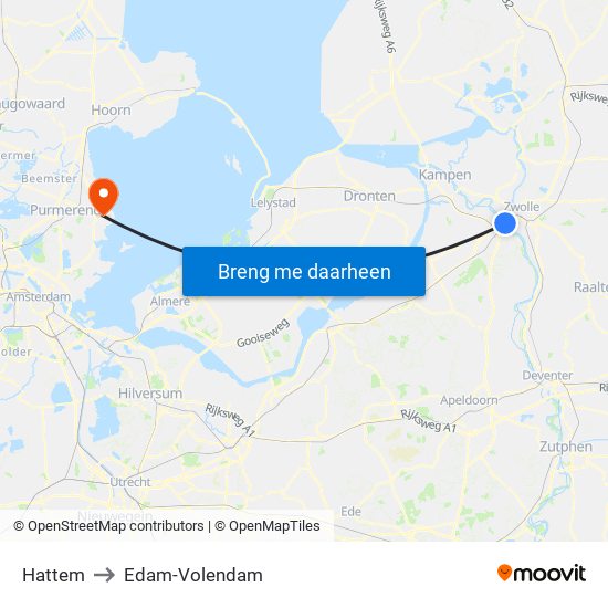 Hattem to Edam-Volendam map