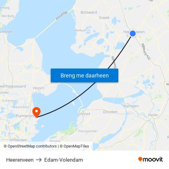 Heerenveen to Edam-Volendam map