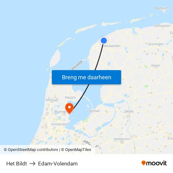 Het Bildt to Edam-Volendam map