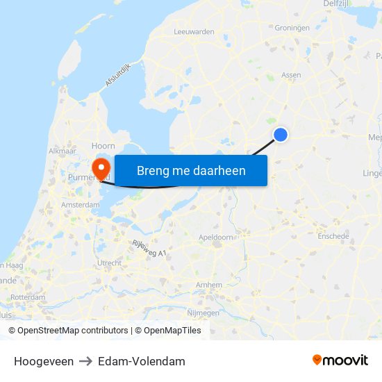 Hoogeveen to Edam-Volendam map