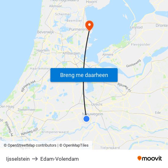 Ijsselstein to Edam-Volendam map