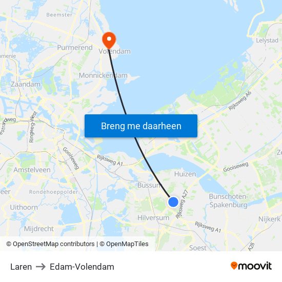 Laren to Edam-Volendam map