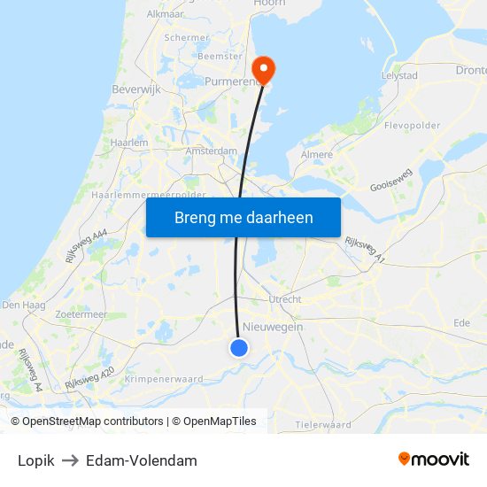 Lopik to Edam-Volendam map