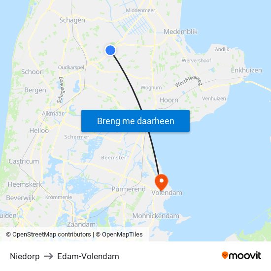 Niedorp to Edam-Volendam map