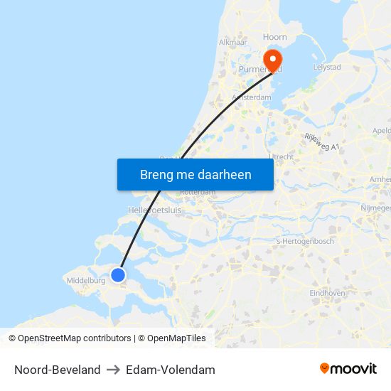 Noord-Beveland to Edam-Volendam map