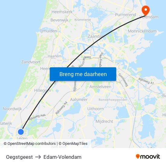 Oegstgeest to Edam-Volendam map