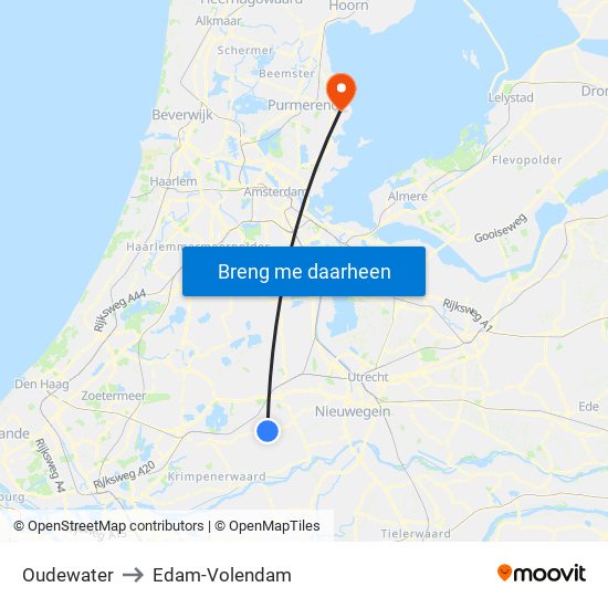 Oudewater to Edam-Volendam map