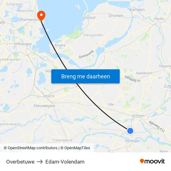 Overbetuwe to Edam-Volendam map