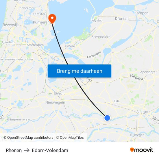 Rhenen to Edam-Volendam map