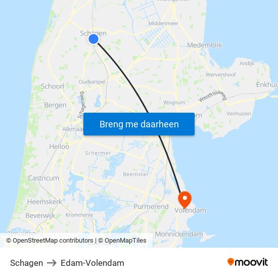 Schagen to Edam-Volendam map