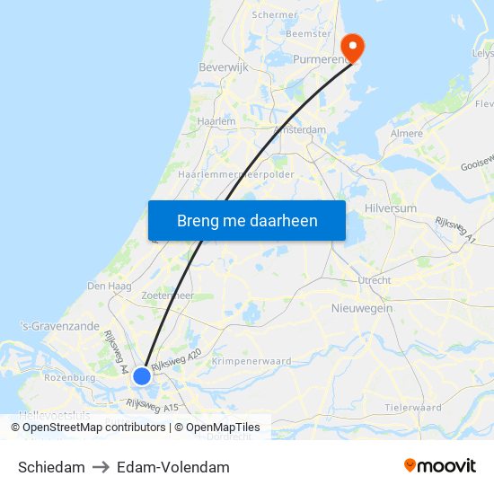Schiedam to Edam-Volendam map