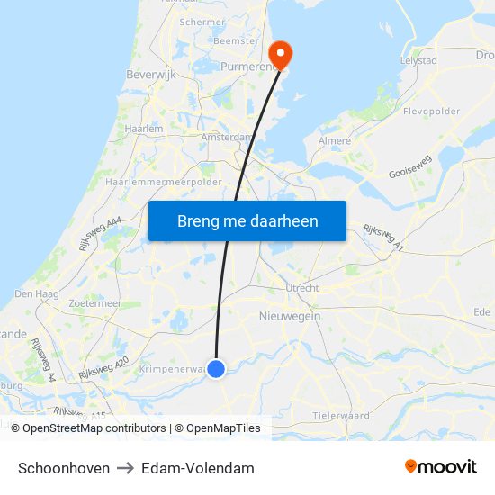 Schoonhoven to Edam-Volendam map