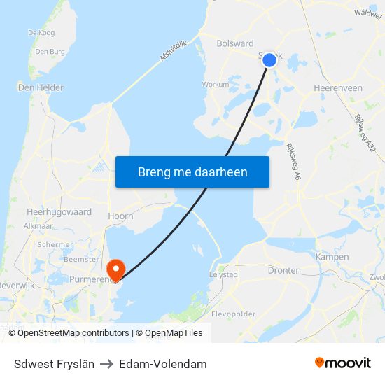 Sdwest Fryslân to Edam-Volendam map