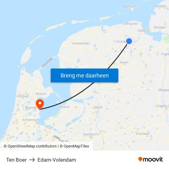 Ten Boer to Edam-Volendam map