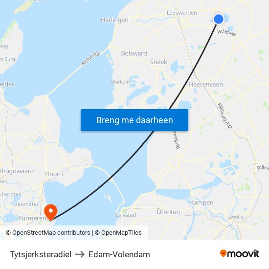 Tytsjerksteradiel to Edam-Volendam map