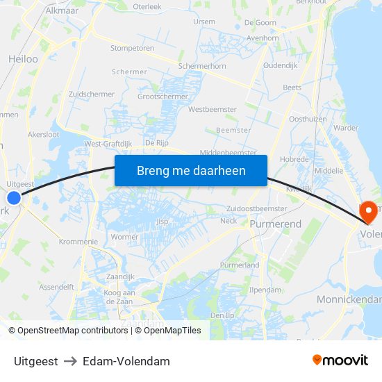 Uitgeest to Edam-Volendam map