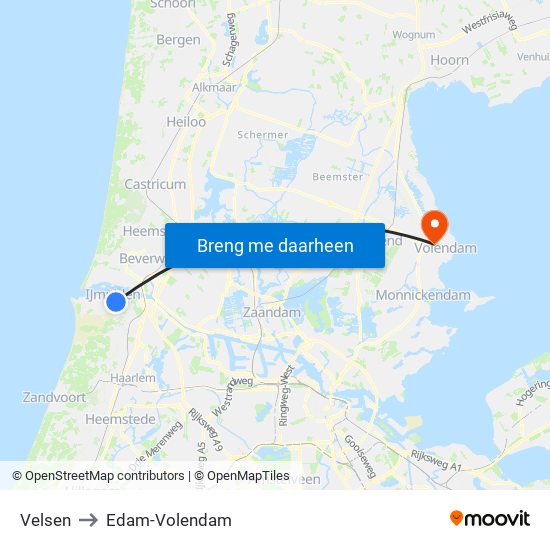 Velsen to Edam-Volendam map