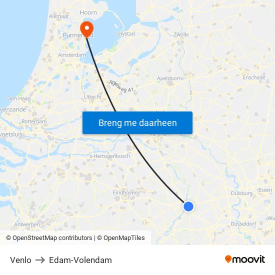 Venlo to Edam-Volendam map