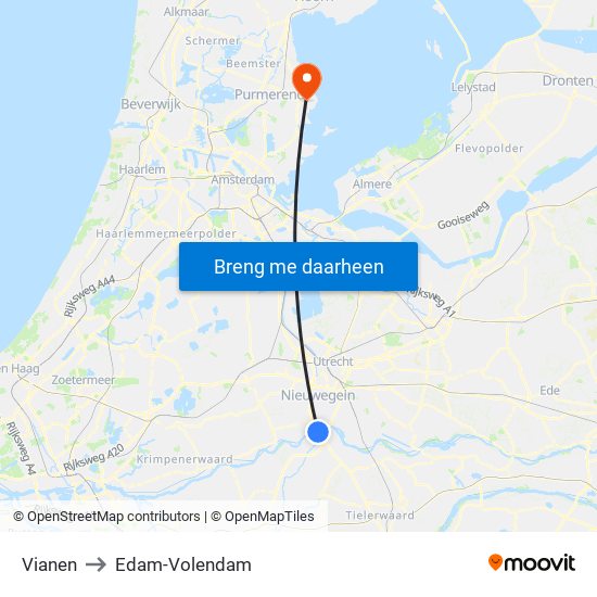 Vianen to Edam-Volendam map