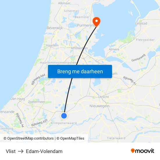 Vlist to Edam-Volendam map