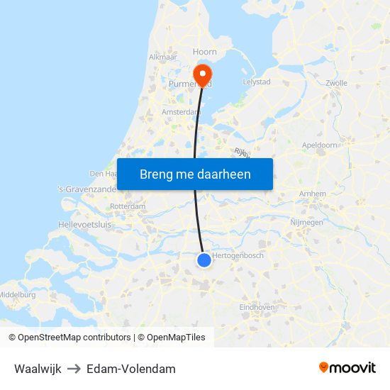 Waalwijk to Edam-Volendam map